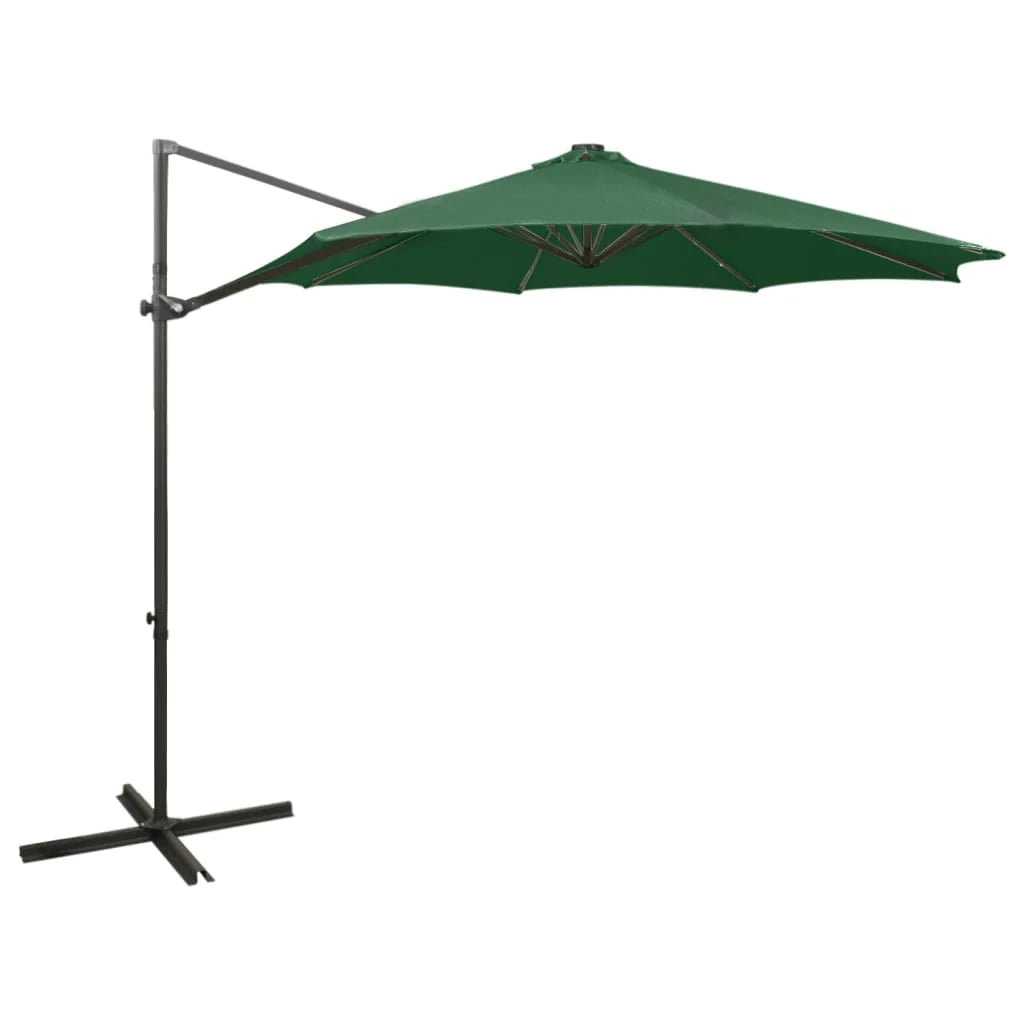 Ombrellone da giardino a sbalzo con palo e luci LED 300 cm verde 02_0008545