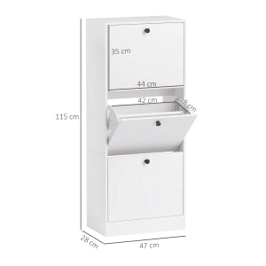 Scarpiera a ribalta con 3 ante e ripiani regolabili, stile moderno salvaspazio per ingresso, 47 × 28 × 115 cm, bianco