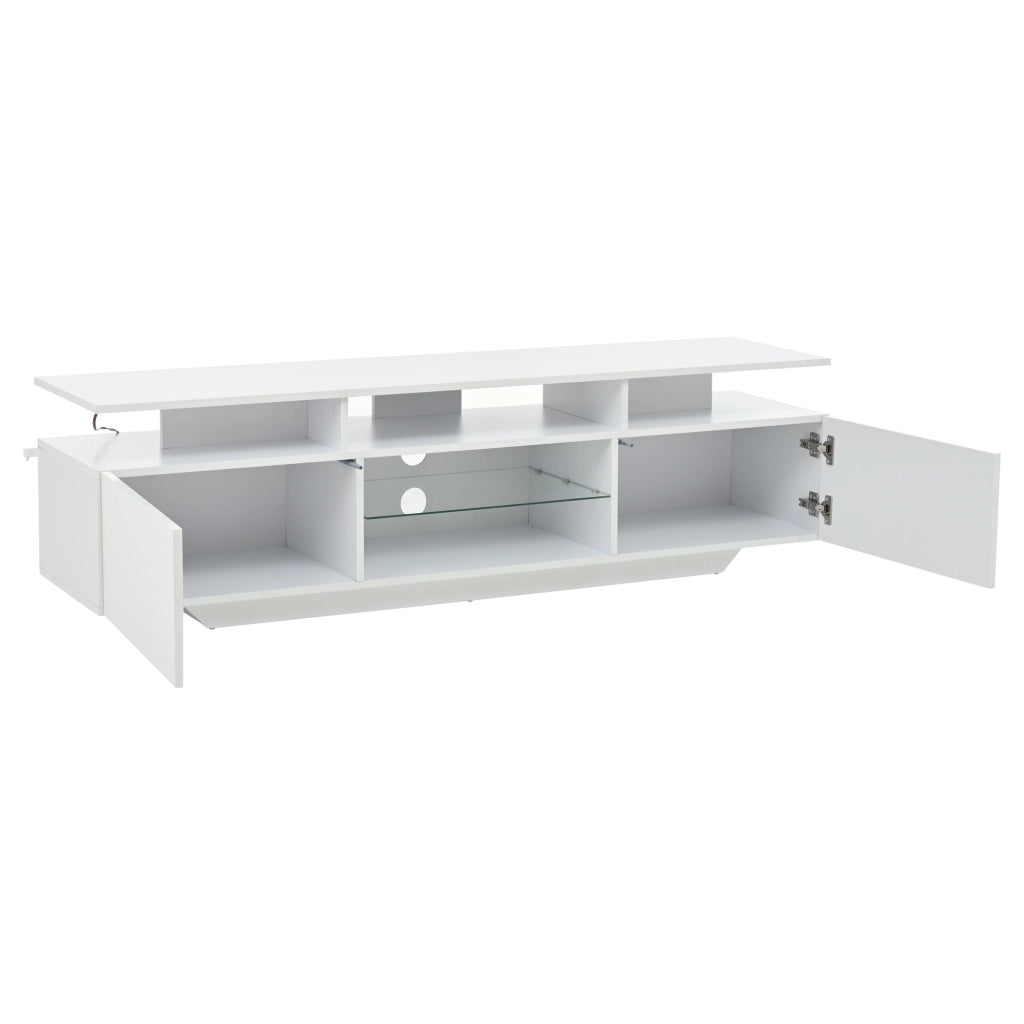 Mobile TV con LED ¨C MINIMAL ¨C Bianco Lucido, MDF, 160x40x45 cm, 8 Ripiani, 2 Ante
