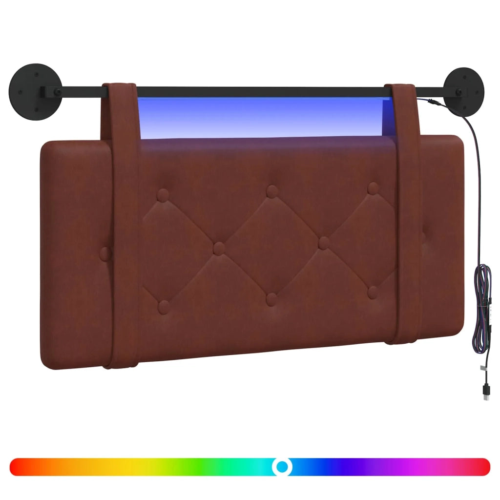 Testiera sospesa Con luce LED Marrone Lucido PU Antico