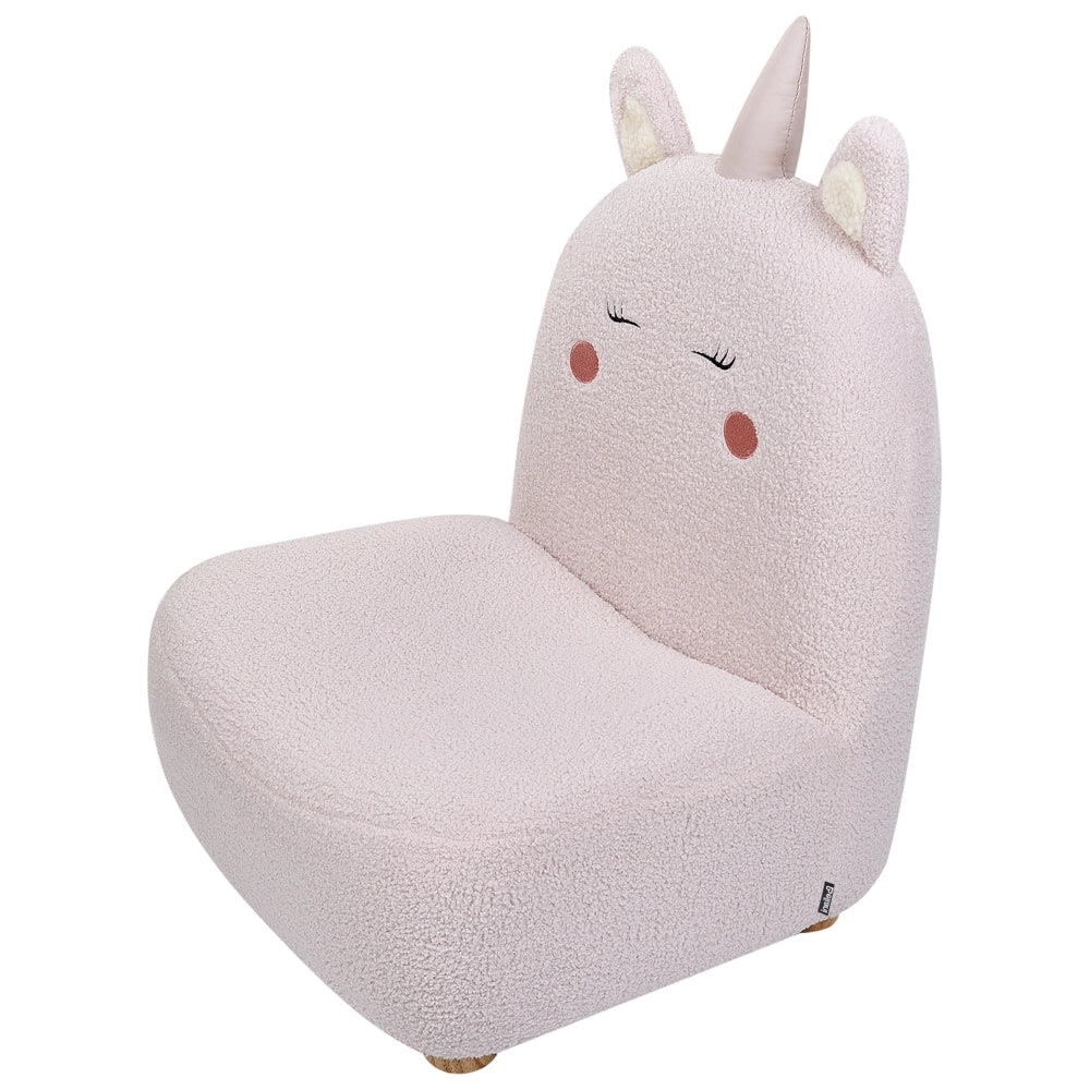 Sedia per animali Rosa Bouclé Imbottita con braccioli Sedile per cameretta per bambini Design moderno Forma di unicorno