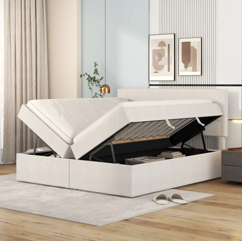 Letto matrimoniale 140x200 cm con contenitore in legno e MDF beige