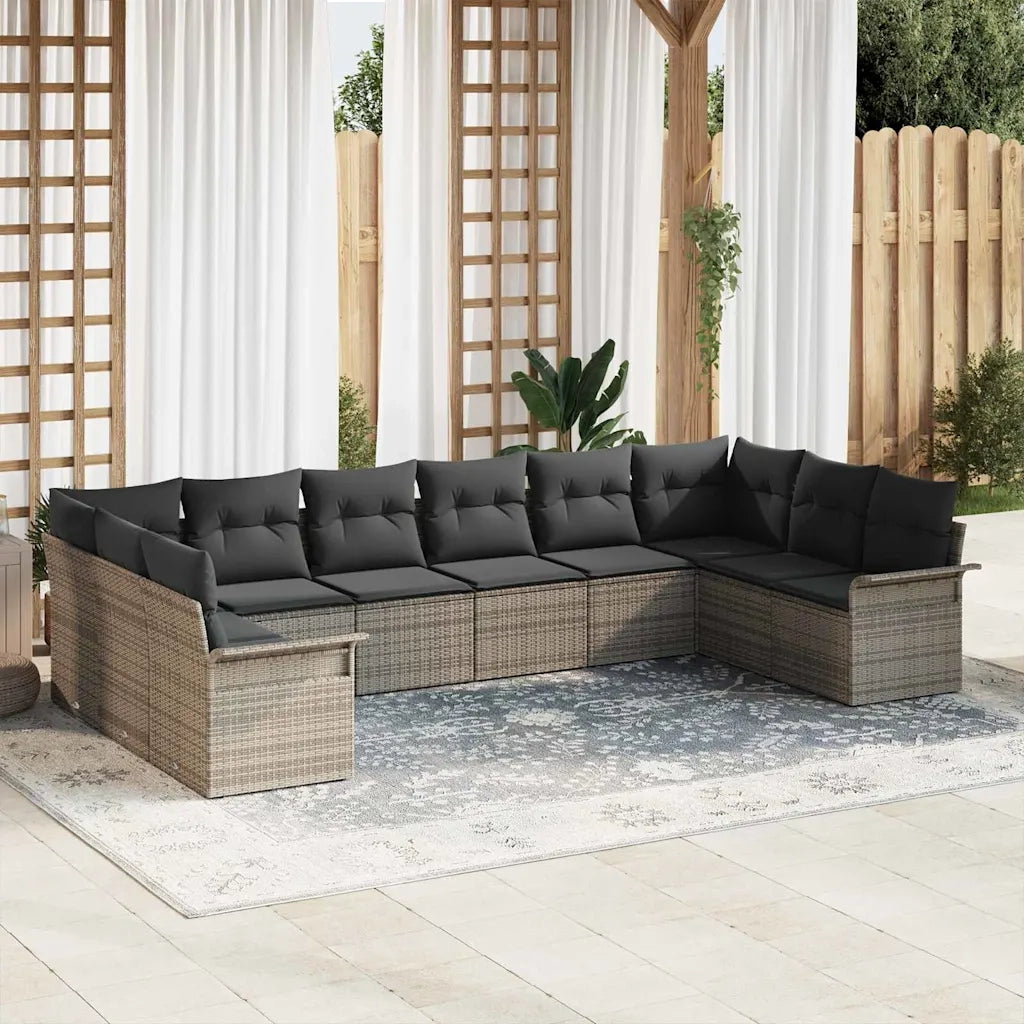 Set Divano da Giardino con cuscino 10 pcs Grigio polyrattan