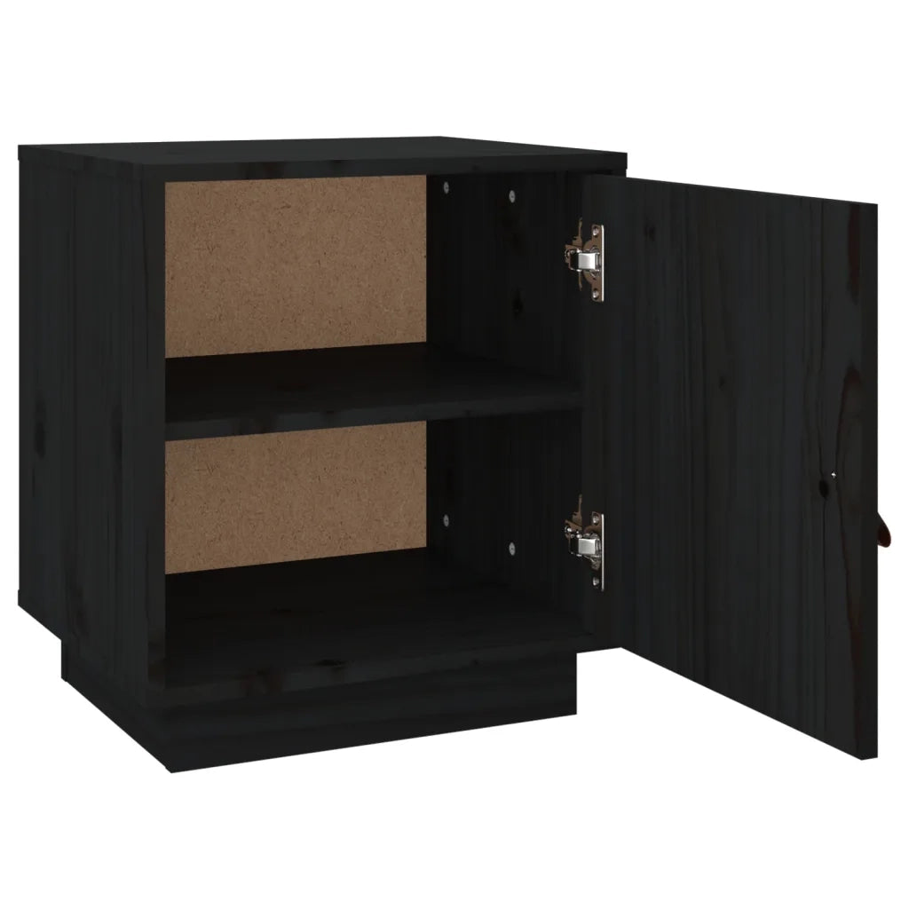 Comodino-Tavolino da notte Nero 40x34x45 cm in Legno Massello di Pino 142204