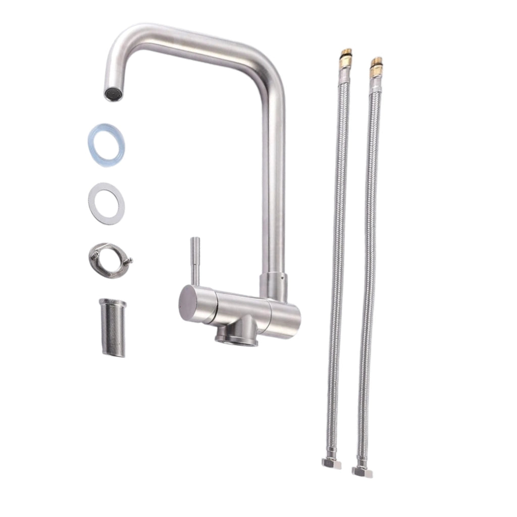 Rubinetto miscelatore per cucina abbattibile sottofinestra acciaio inox satinato/opaco
