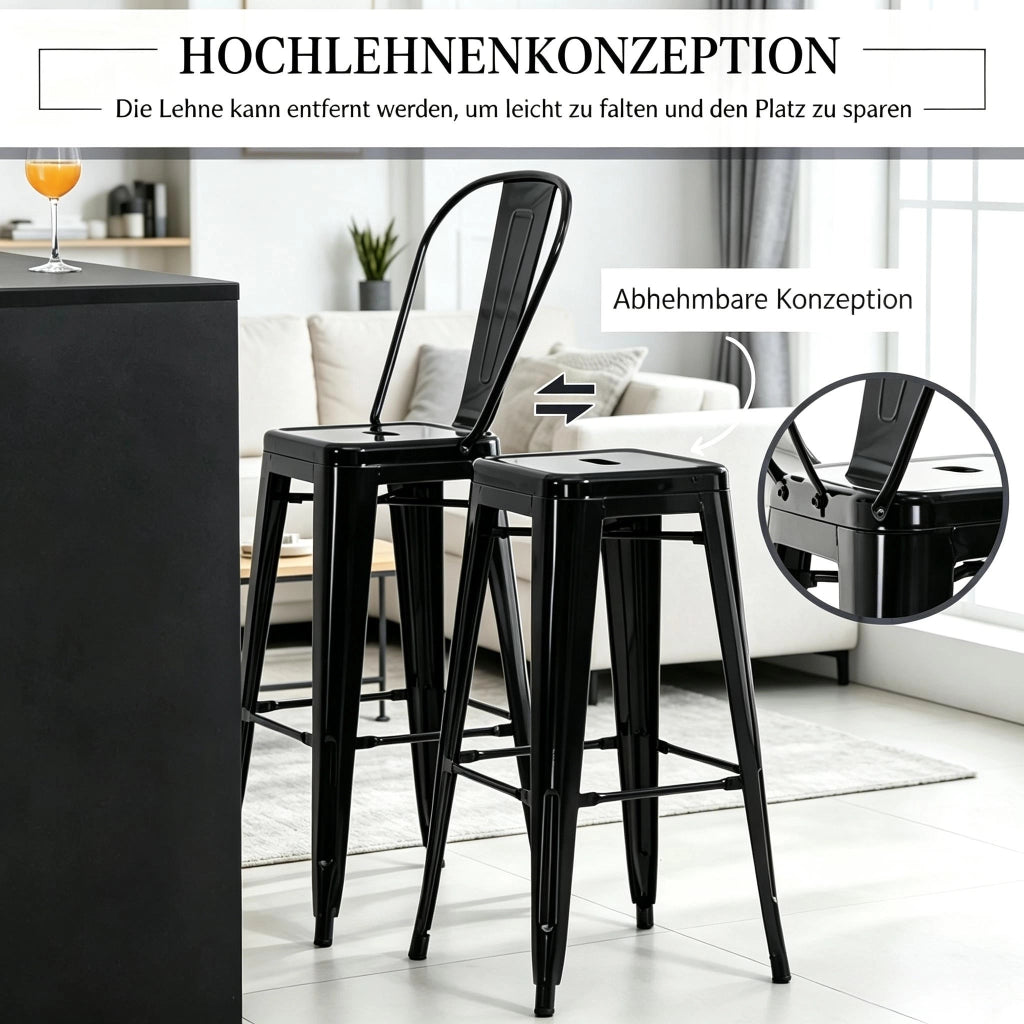 SGABELLO BAR Set da 4 pezzi 44x46x116 cm Metallo Nero