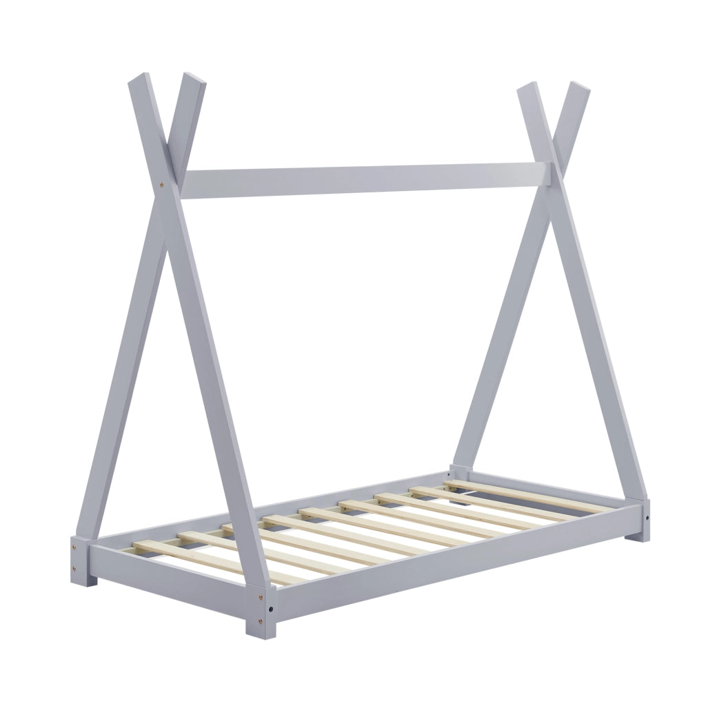 [en.casa] Letto per Bambino a Forma di Tenda Indiana con Materasso a Schiuma Fredda Anallergico Lettino Tipi in Legno di Pino in Stile Montessori con Materasso 80 x 160 cm - Grigio Chiaro