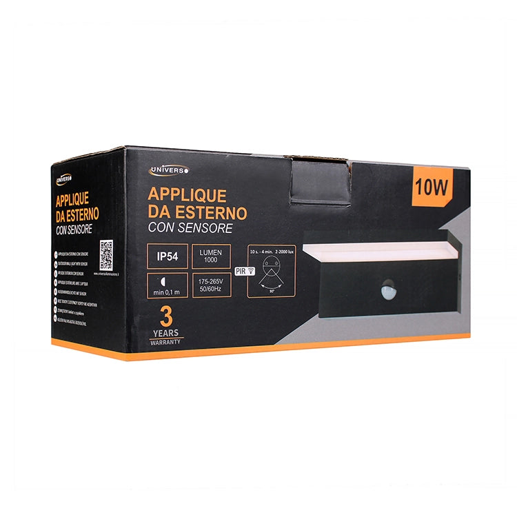 APPLIQUE LED DA ESTERNO CON SENSORE DI MOVIMENTO PIR LUCE CALDA 3000K IMPERMEABILE DESIGN MODERNO