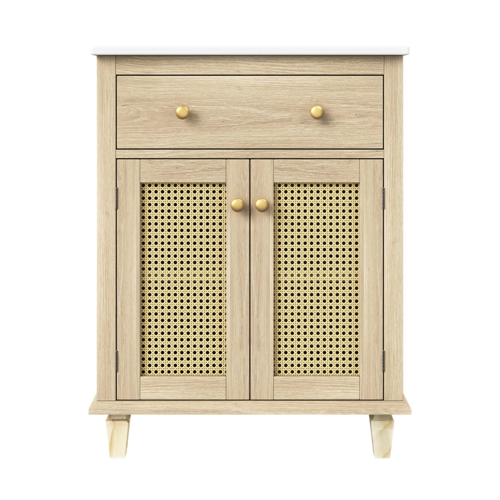 Mobile sottolavabo con cassetto ribaltabile e 2 ante - per bagno - in MDF e ceramica - 61×47×87 cm - naturale