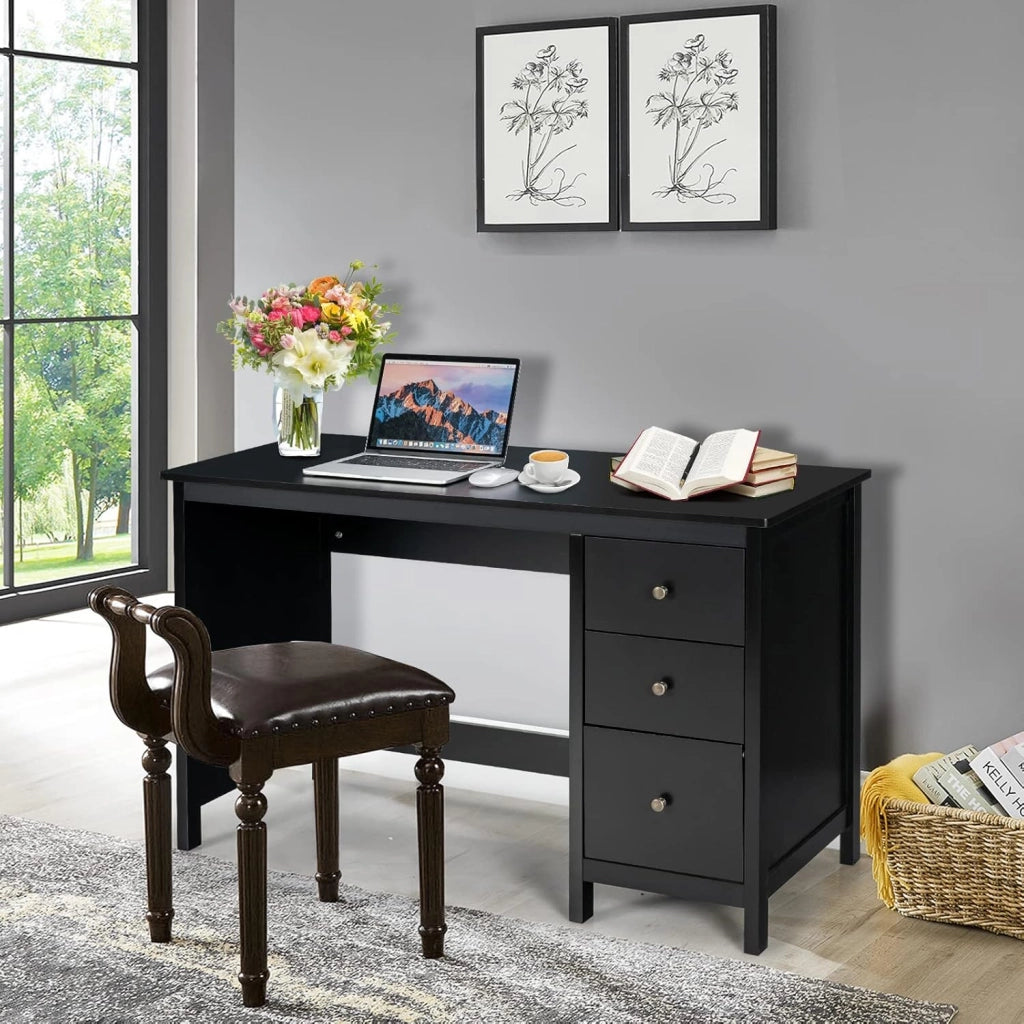 Scrivania per Computer, Tavolo da Ufficio, Scrivania con 3 Cassetti Scorrevoli, Superficie Impermeabile, Stile Moderno, Nero 120x50x75cm