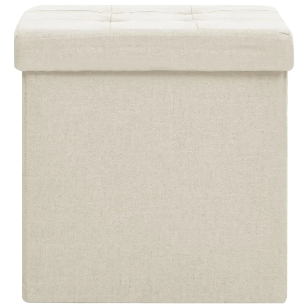 Pouf con Contenitore Pieghevoli 2 pz Bianco Crema in Simil Lino cod mxl 58435