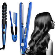 Trade Shop - Set Piastra 3in1 Per Capelli In Nano Titanio Ceramica Con Ferro Arricciacapelli Pettine -