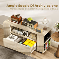 Mobile Porta TV 102x34.5x48.5 cm da 42" con Ruote Ripiani Regolabili e Cassetti Legno