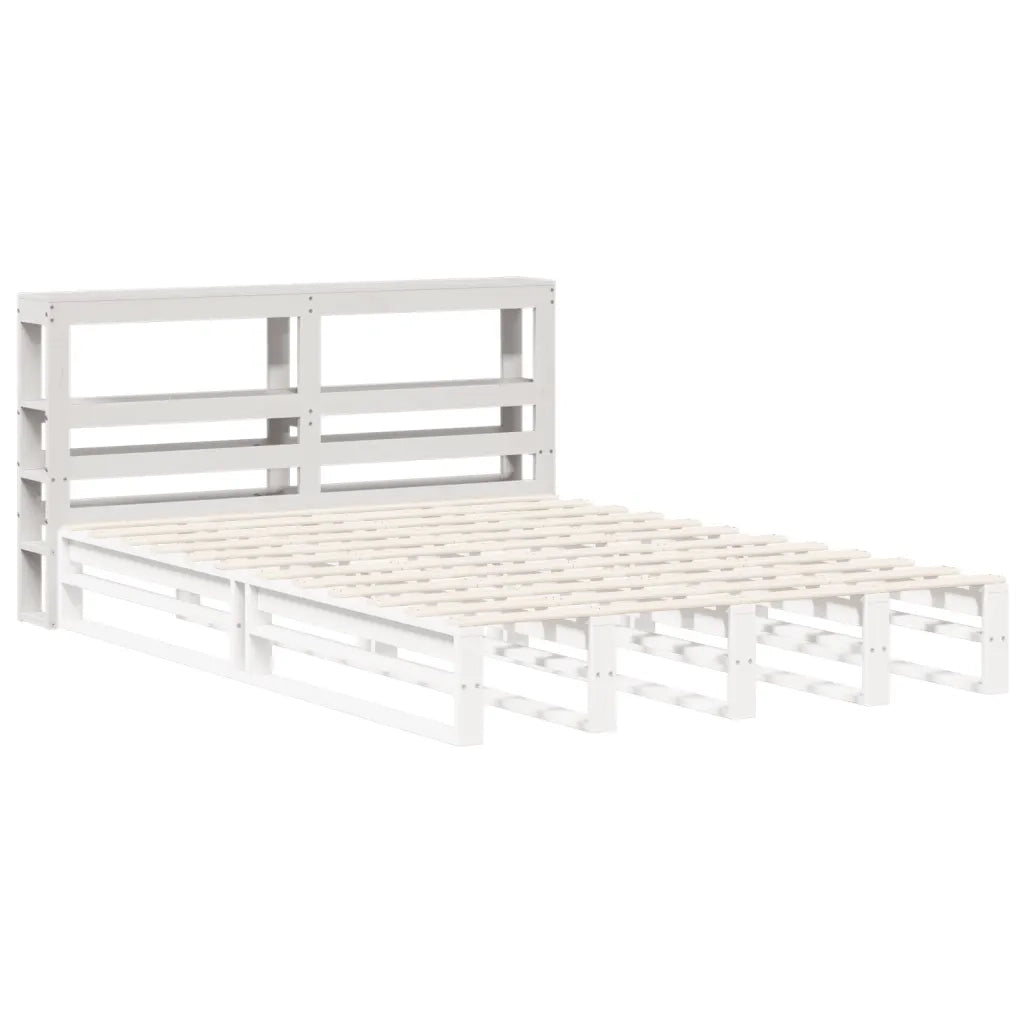 Testiera con Ripiani Bianca 140 cm in Legno Massello di Pino 850885