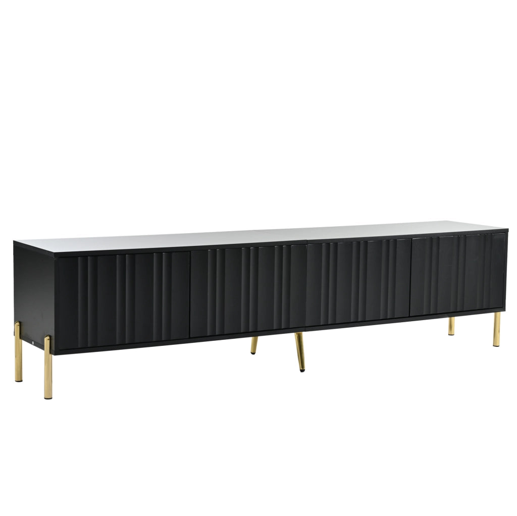 Mobile TV ULEVR 190x38x48 cm con 4 ante, 8 ripiani e gambe dorate, nero