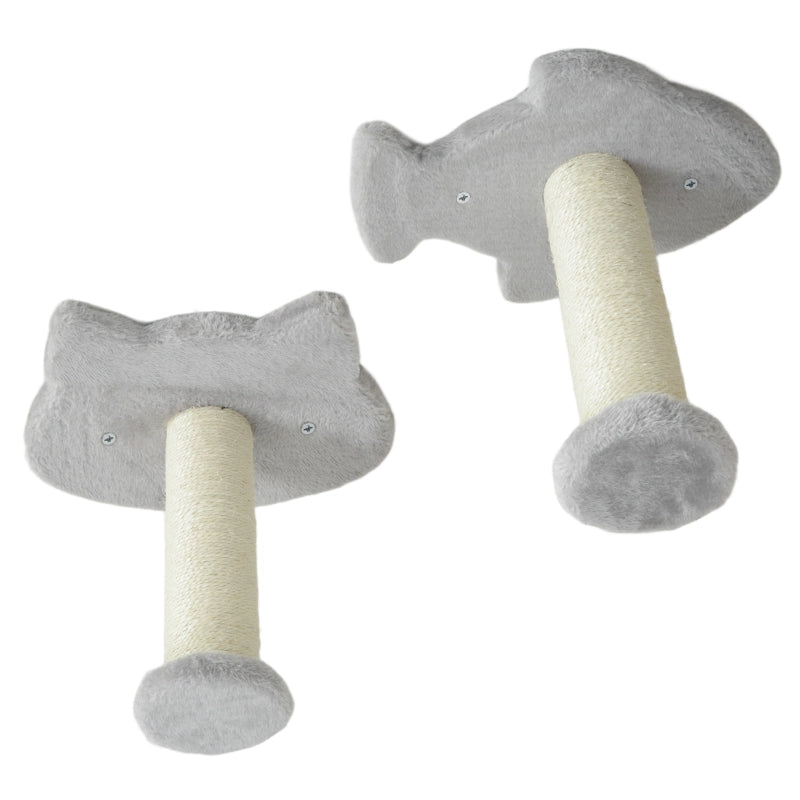Set parete per gatti a 4 pezzi con piattaforme e scaletta, grigio chiaro