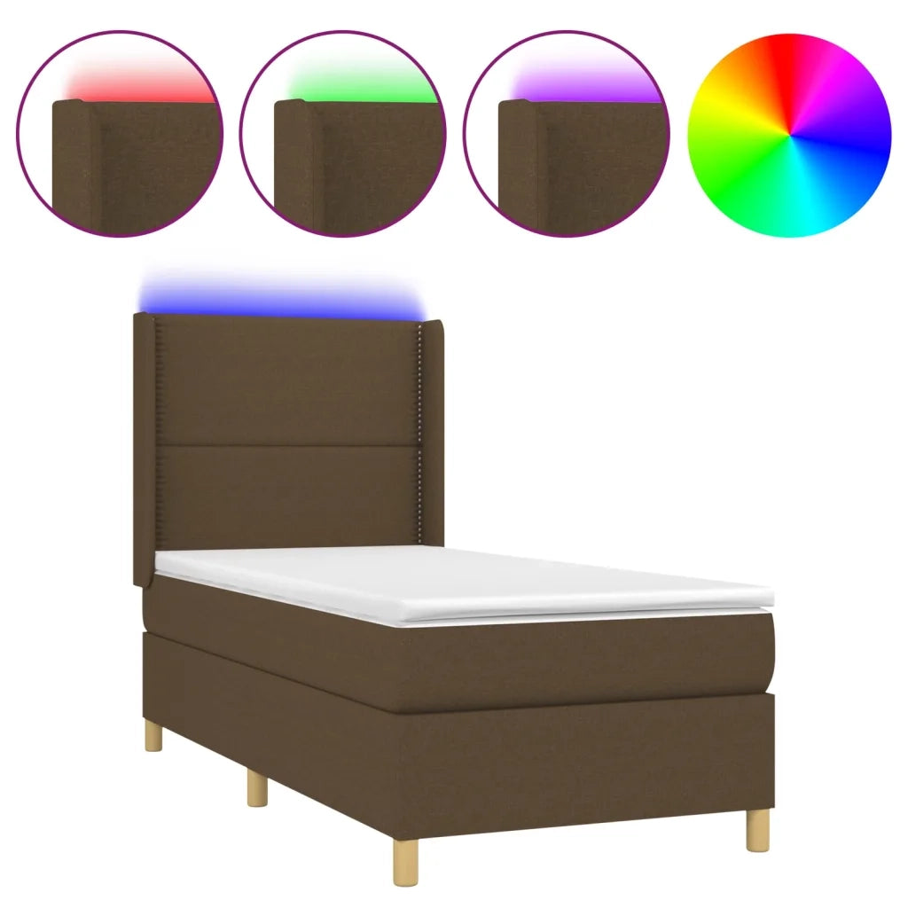 Letto a Molle Materasso e LED Marrone Scuro 100x200 cm Tessutocod mxl 123296