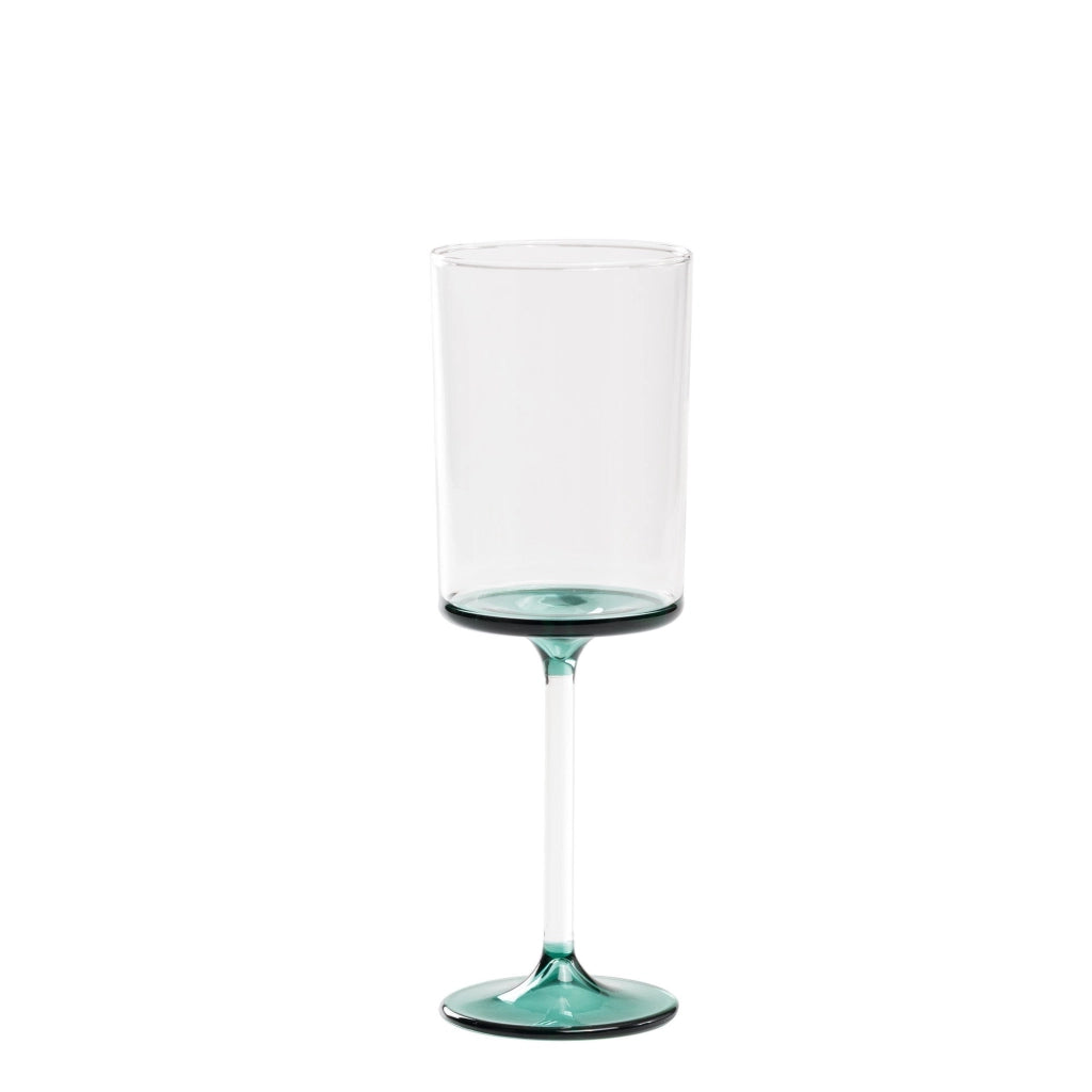 Discobolo Set 4 Calici Vino Bianco in Vetro Borosilicato Soffiato a Mano, Capacità 31 cl, Colore Trasparente con Fondello Verde Lago Elegante