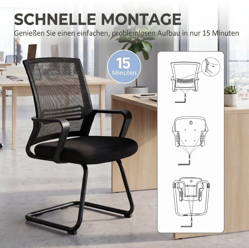 Set di 2 sedie visitatore ergonomiche nere con base a slitta