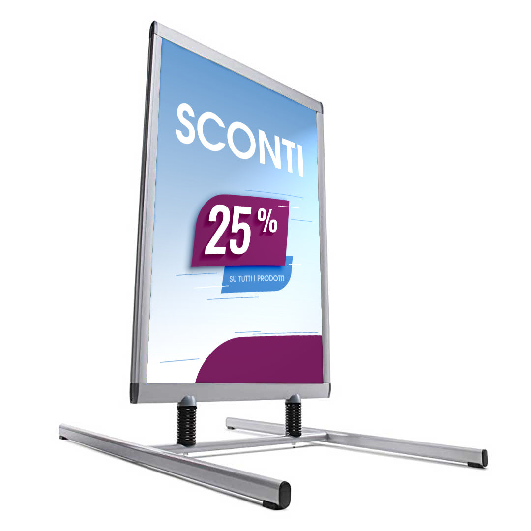 Espositore Pubblicitario Biffaciale 62,4X112X96 cm in Alluminio da Esterno Antivento Silver