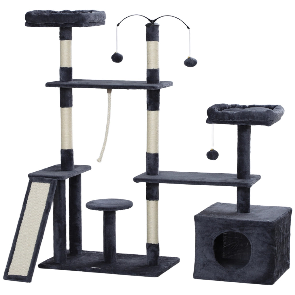 Torre per Gatti con Piattaforme e Posti in Sisal ¨C zephmum ¨C Grigio Scuro 134 cm