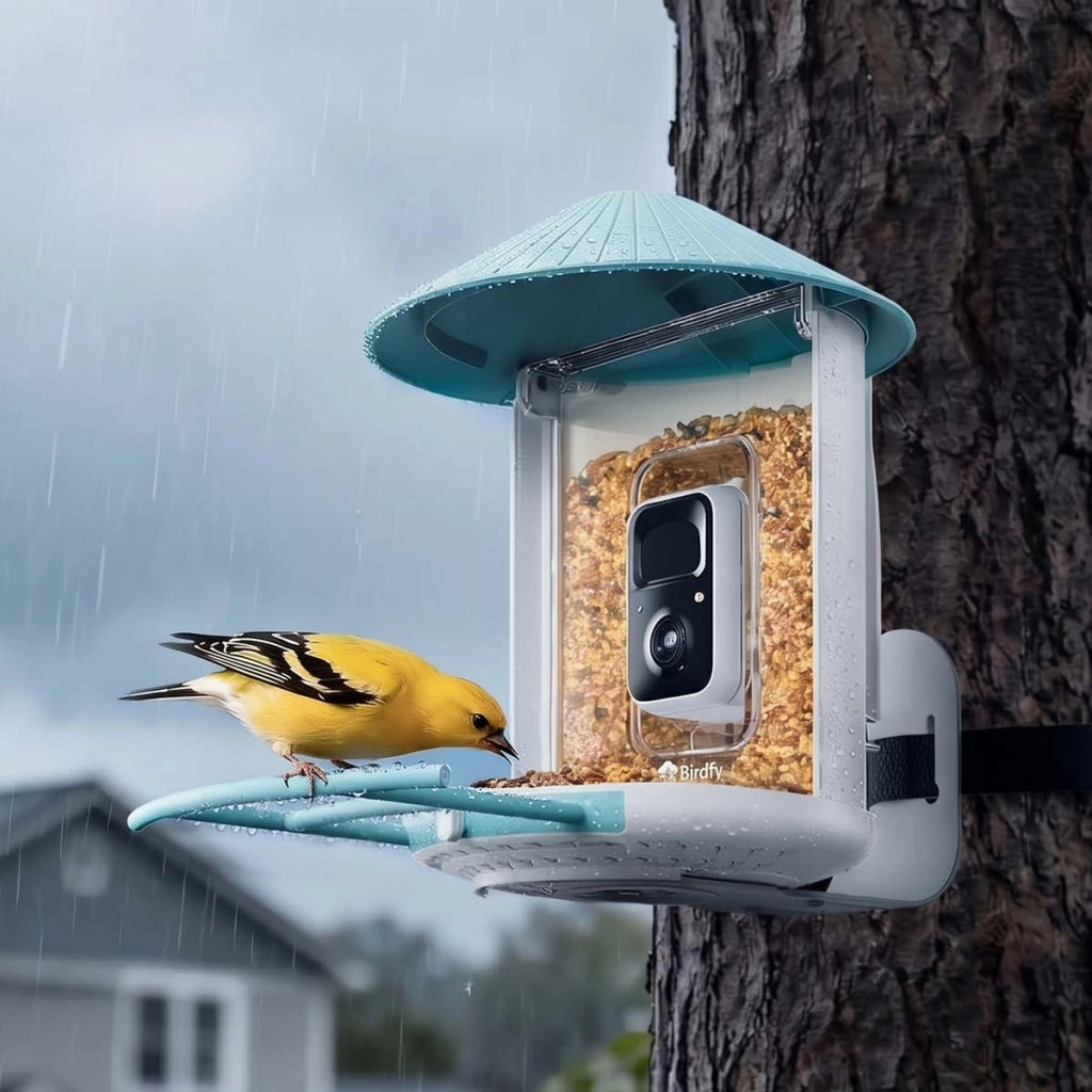 Mangiatoia per Uccelli con Telecamera AI e Pannello Solare IP65 Bianco / Blu Birdfy