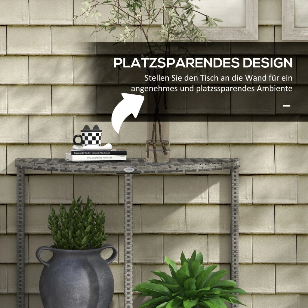 Tavolino da balcone semicircolare ¨C zephmum ¨C Polyrattan grigio 100x50x74