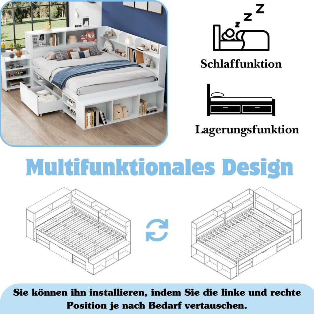 Letto singolo multifunzionale in compensato 140x200 cm
