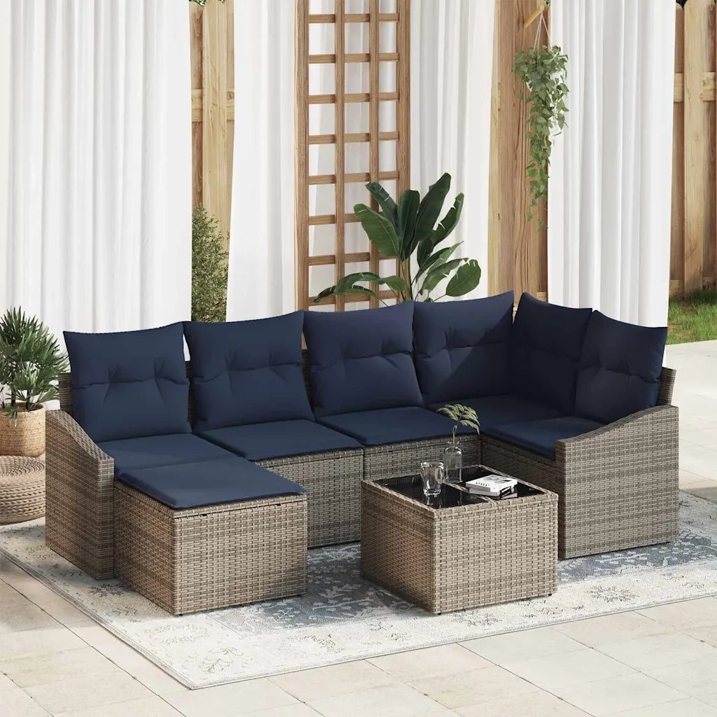 Set di divani con cuscino 7 pcs Grigio e Blu Navy polyrattan 3355474