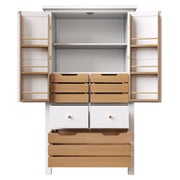 Credenza da Cucina Alta con 2 Ante e 5 Cassetti; Chiusura Magnetica; in MDF; 80x40x140 cm; Bianca
