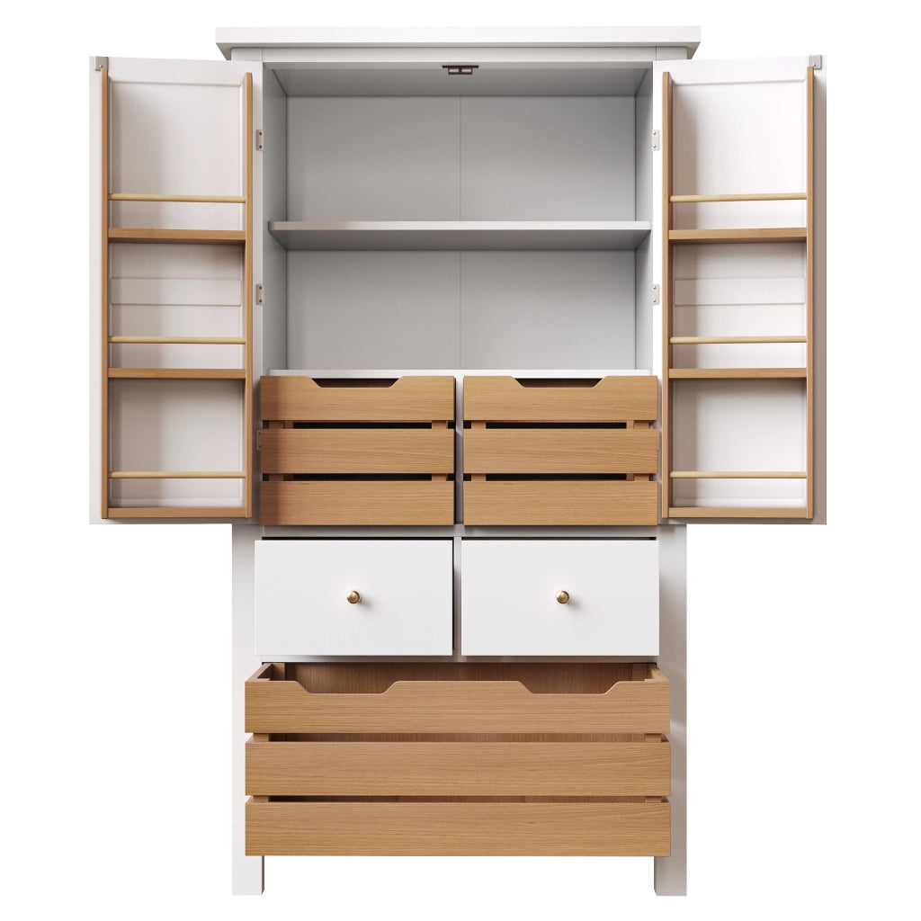 Credenza da Cucina Alta con 2 Ante e 5 Cassetti; Chiusura Magnetica; in MDF; 80x40x140 cm; Bianca