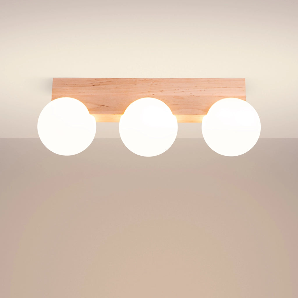 Lampada a sospensione BULBO Peach Puff a 3 luci in legno e vetro, design moderno