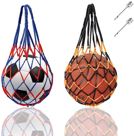 Borse da Basket e Calcio - 2 Pezzi - Nylon - Portatile - Borse da Basket/Calcio - Inclusi Punti di Inflazione - Solida e Duratura - Borsa Sportiva