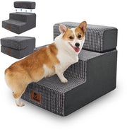 Scalino per cani da letto e divano per piccoli cani, altezza 40 cm, 3 gradini, scalino per cani lavabile, scalino in schiuma, per cani anziani o feriti (34 cm altezza, colore grigio)