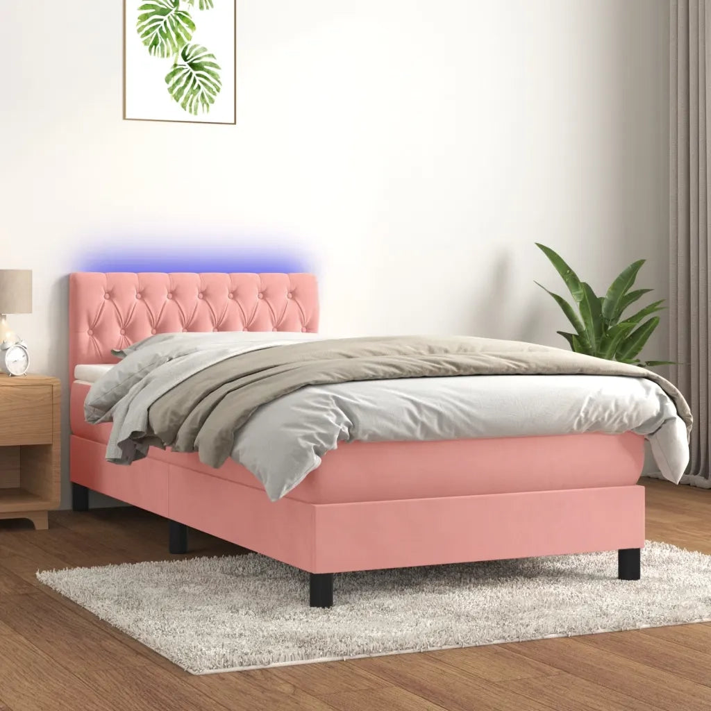 Letto a Molle con Materasso e LED Rosa 100x200 cm in Velluto 3134572