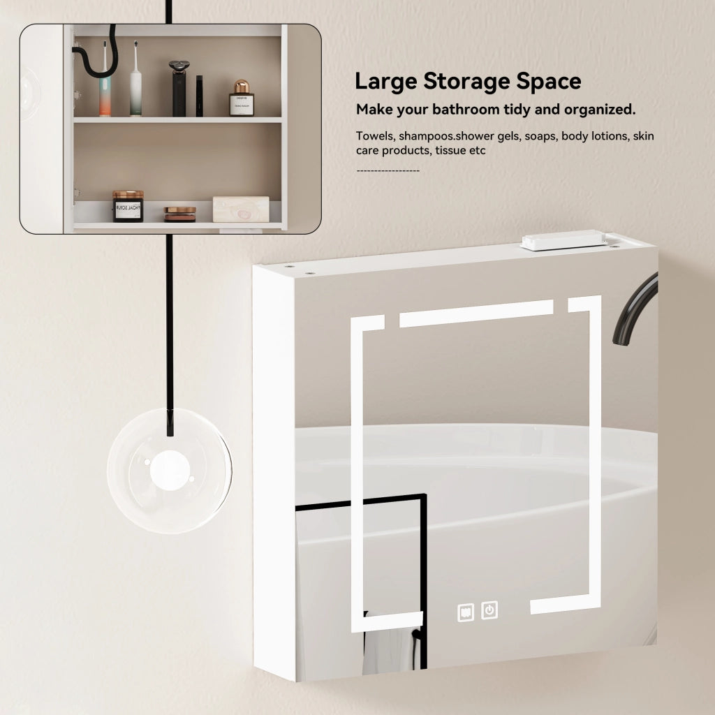 Armadietto a specchio con LED e vani contenitore da parete per bagno soggiorno moderno bianco 72 × 24,5 × 73 cm