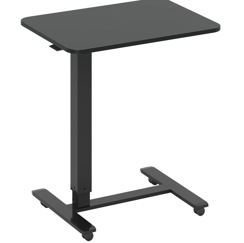 Scrivania Regolabile in Altezza con 4 Ruote, C-Shape 65x48x73-110 cm, Nero
