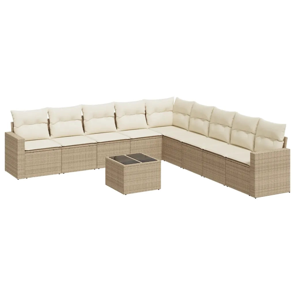 Set Divano da Giardino 10 pz con Cuscini Beige in Polyrattan 3251435