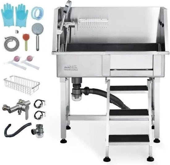 Kit di Piscina per Cani - Wastafello - Trimmer per Cani - Piscina Professionale Luxuosa – Kit di Scarico – Tubi per Acqua Calda e Fredda - Condotta di Scarico – Destro – Trimmer per Cani - Acciaio Inox