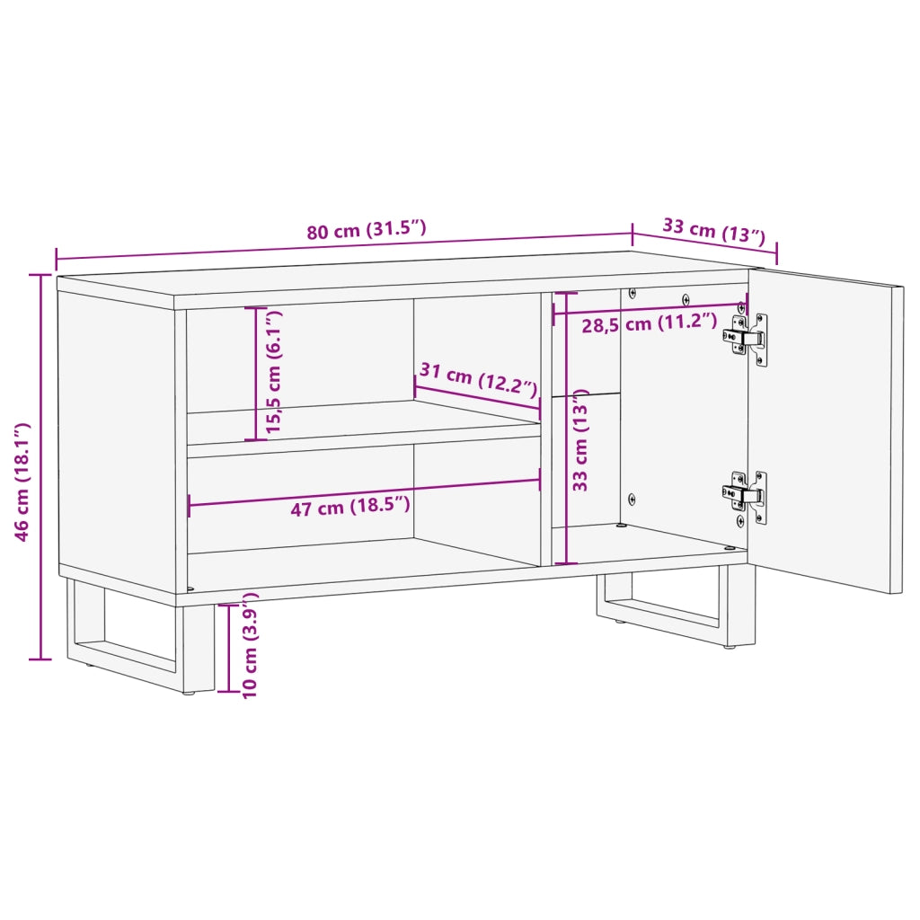 Mobile TV 80x31.5x46 cm Legno massello di mango e legno ingegnerizzato