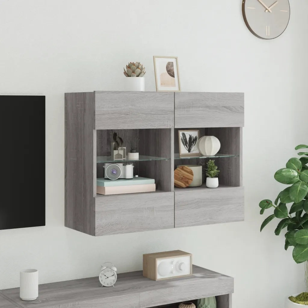 Mobile TV a Parete con Luci LED-Mobile TV a Muro Grigio Sonoma 78,5x30x60,5 cm