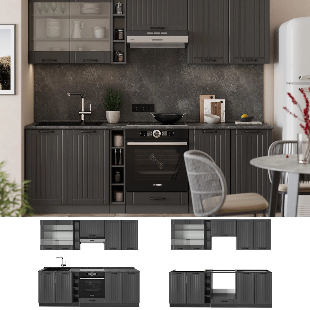 Cucina componibile Fame-Line Grigio scuro/Antracite 235 cm, PL Rovere Vicco