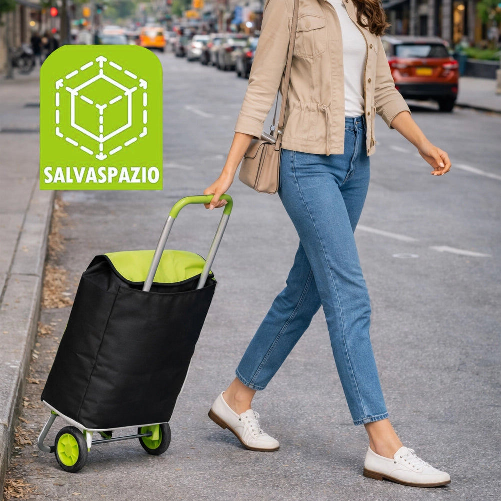 Carrello Poseidon Verde con Interni Termici Trolley Frigo 35L Ruote 36x30x90cm