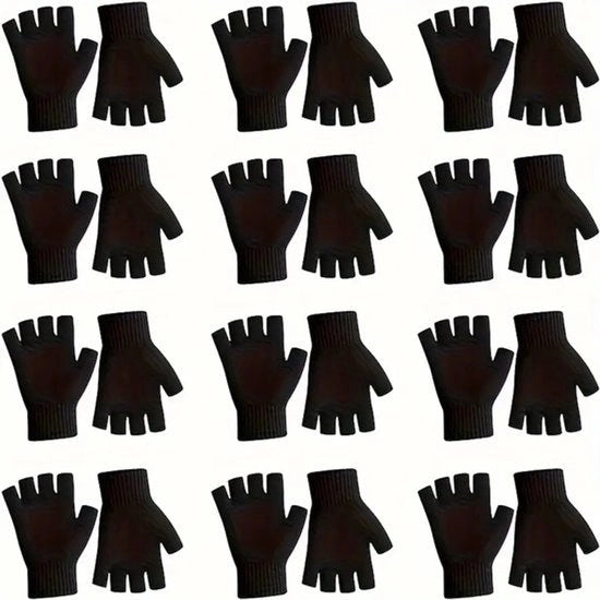 12 paia guanti unisex senza dita di acrilico con buon allungamento, compatibili con touchscreen, guanti a maglia per tempo freddo, lavabili a mano, ideali per abbigliamento casual del fine settimana