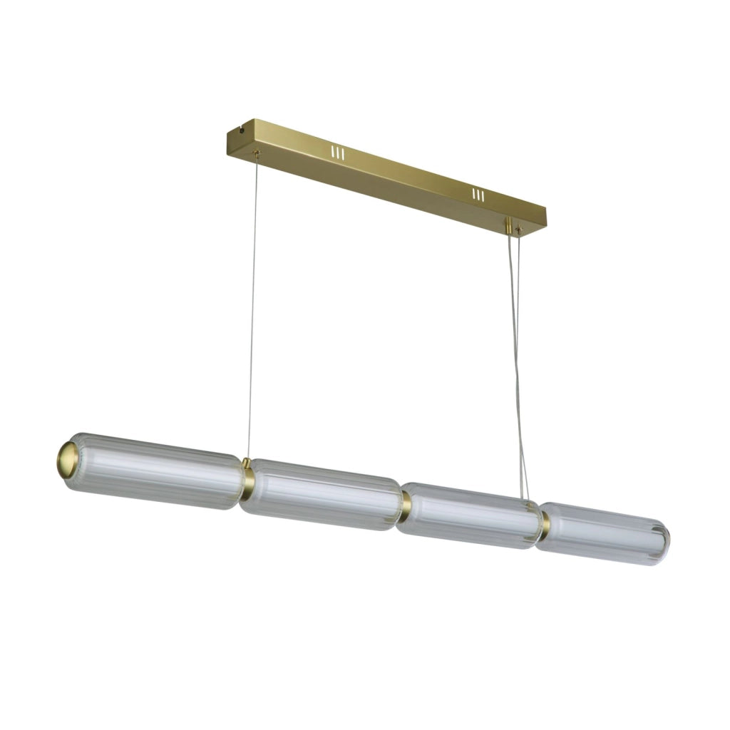 Lampada a sospensione Mod LED, metallo ottone satinato, acrilico opalino e vetro trasparente