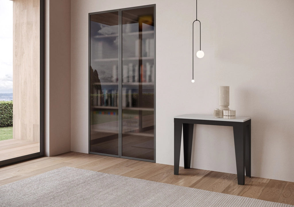 Consolle allungabile 90x40/300 cm Flaris Evolution Bianco Frassino telaio Antracite