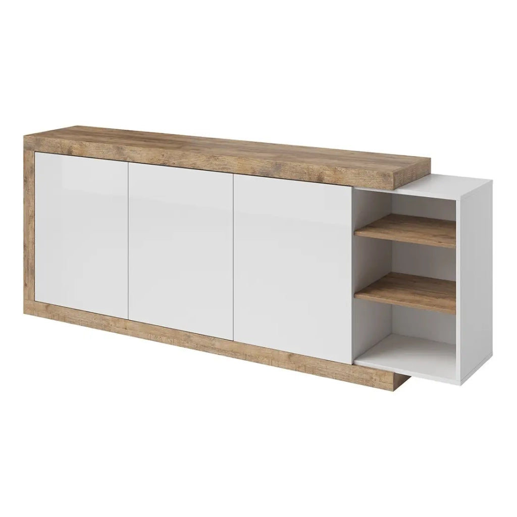 Buffet XL 220cm colori rovere e bianco lucido con numerosi vani contenitivi collezione SINATRA.