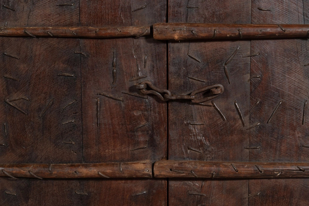 Biscottini Porta portone in legno massello e ferro da interno o da esterno vecchia e antica medievale scorrevole
