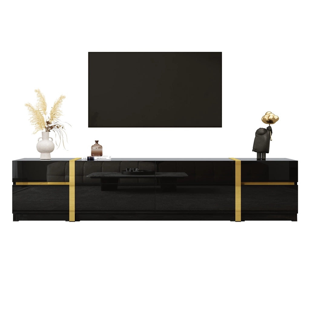 Mobile TV con Cassetti e Ante ¨C MINIMAL ¨C Bianco Lucido, Bordi Dorati