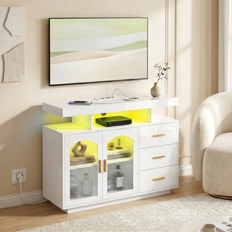 MADIA con LED RGB e prese integrate 110 x 45 x 21,5 cm Bianco Legno